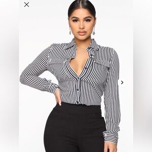 Fashion Nova Black and White Striped Button Down Shirt